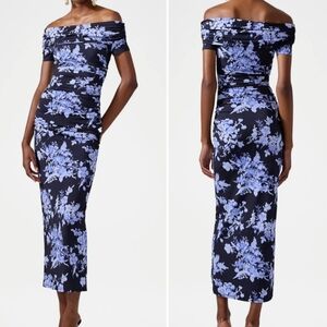 Carolina Herrera Off-the-Shoulder Floral Gathered Body-Con Dress, Size XL